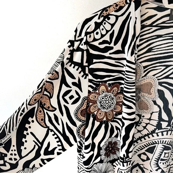 Chico’s Additions open long cardigan floral geometric jersey sz 1 or 2 - Picture 7 of 10